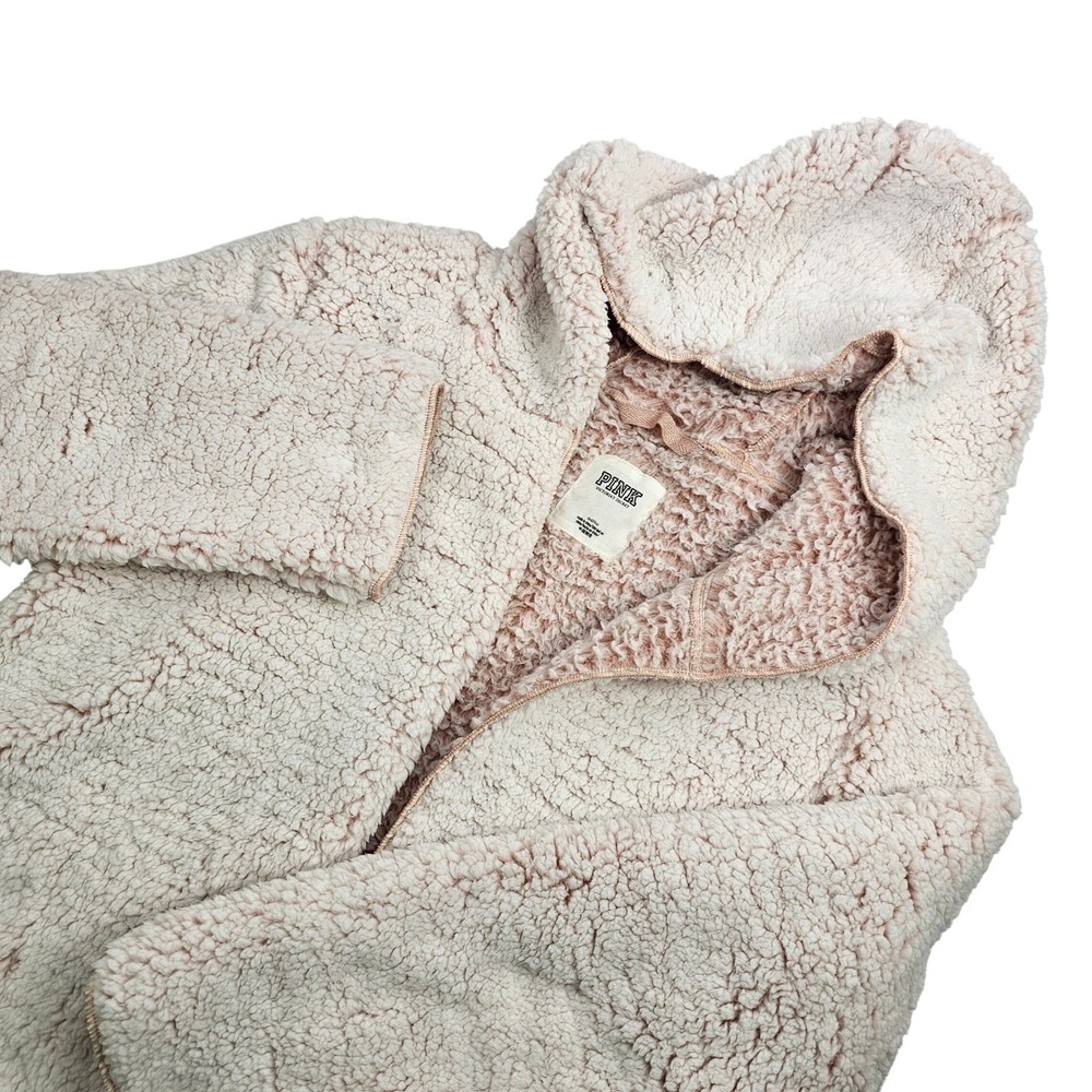 PINK Victoria's Secret Sherpa Fleece Hooded Cardigan‎ Jacket Blush Pink Size M/L